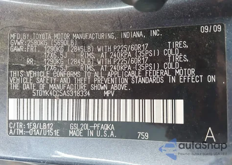 2010 Toyota Sienna Xle from USA, damaged, VIN 5TDYK4CC5AS318334